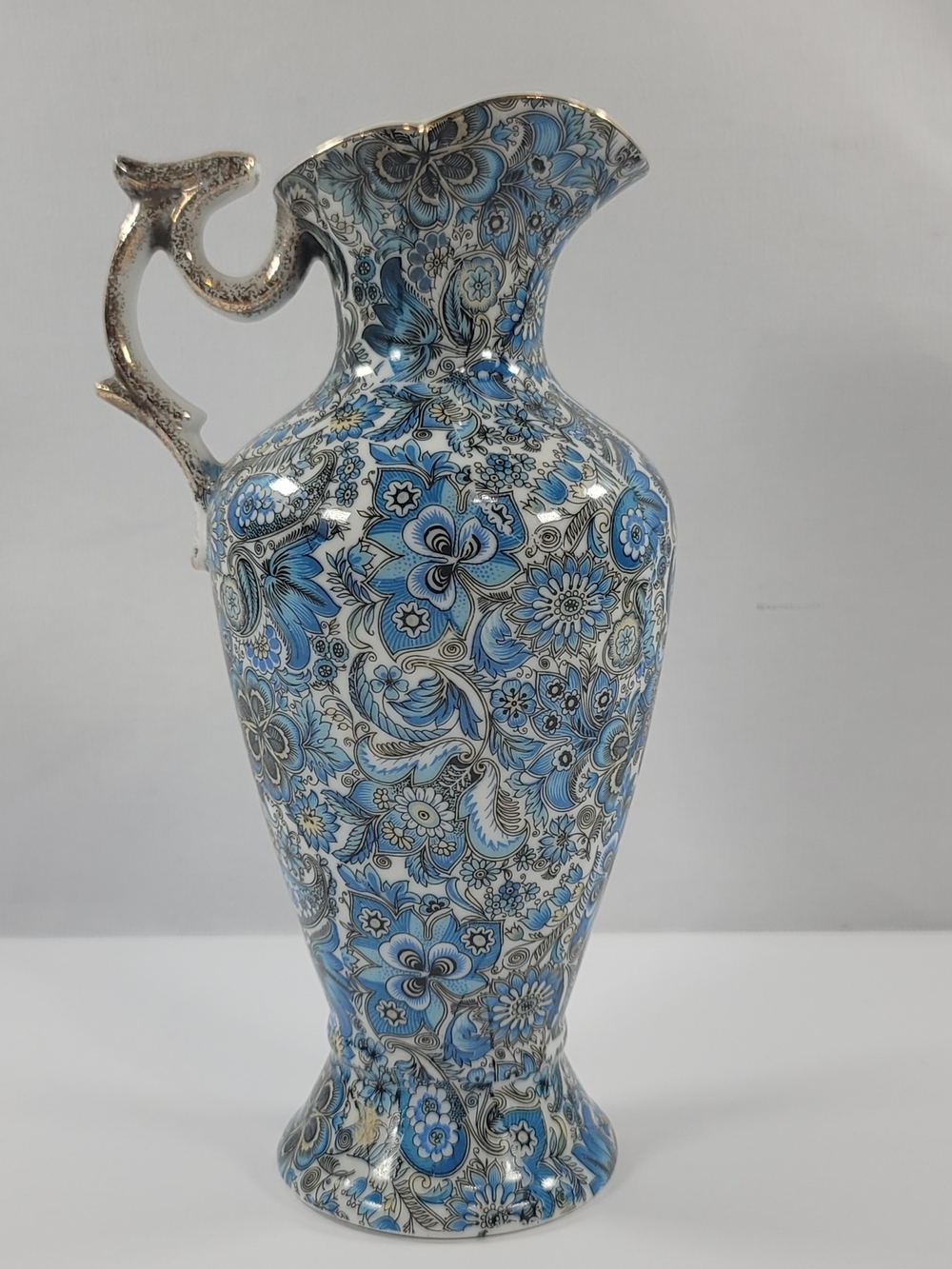 Vintage Blue Royal Paisley 1640 Porcelain Pitcher Vase